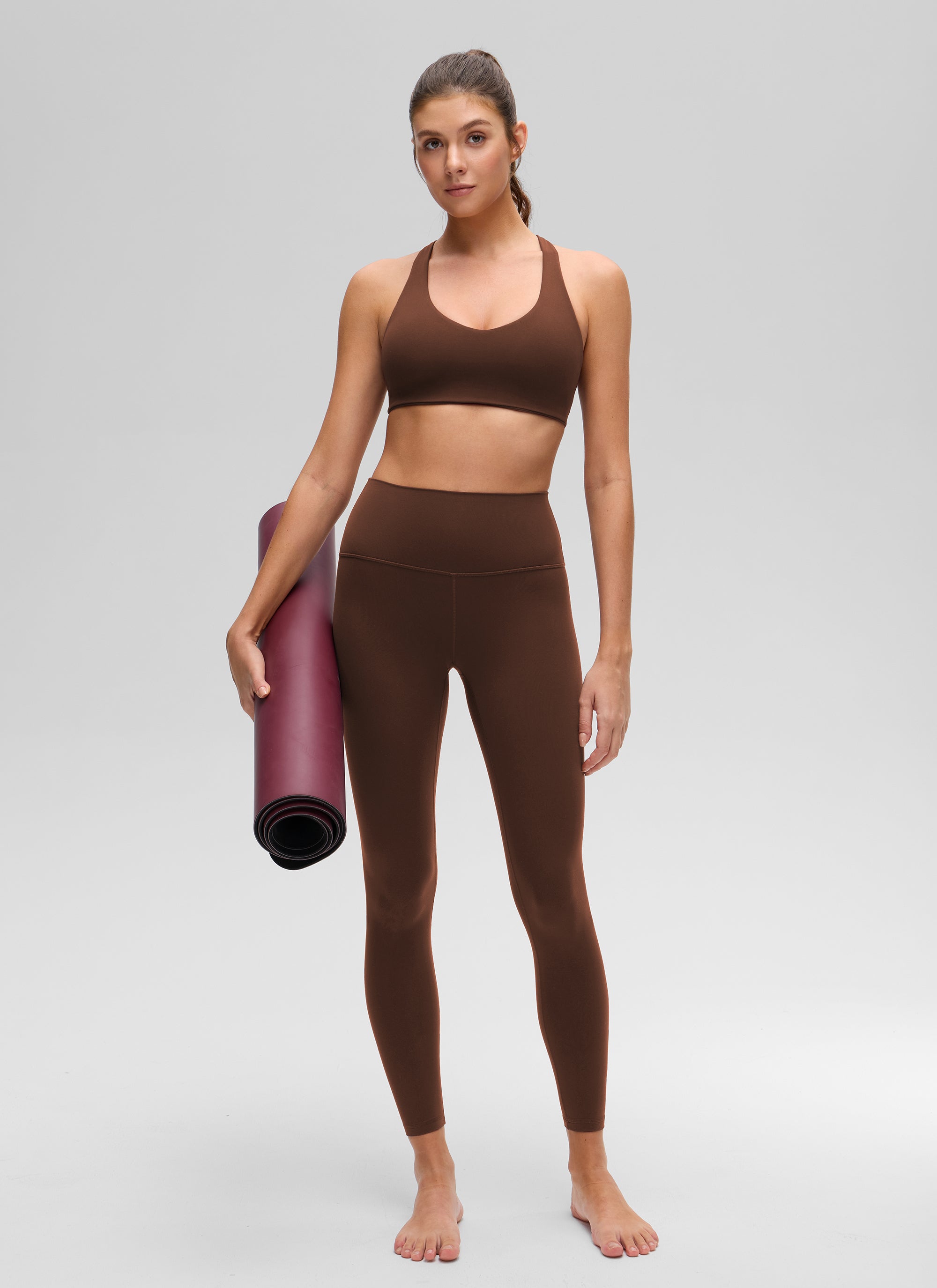 CRZ YOGA Women's Butterluxe Yoga V Neck RacerBack Build in Sports Bra Lava Brown @model_info:Gelya