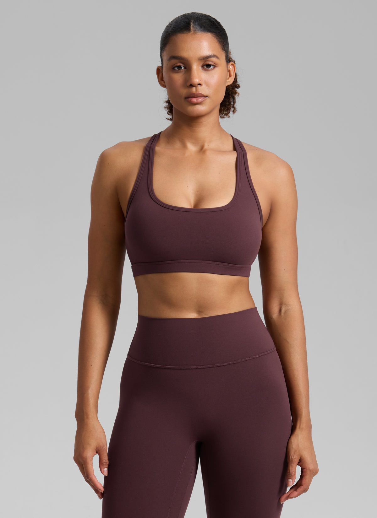 CRZ YOGA Women's Butterlift Yoga U Neck Racerback Keyhole Sports Bra Ripe Plum @model_info:Barbara