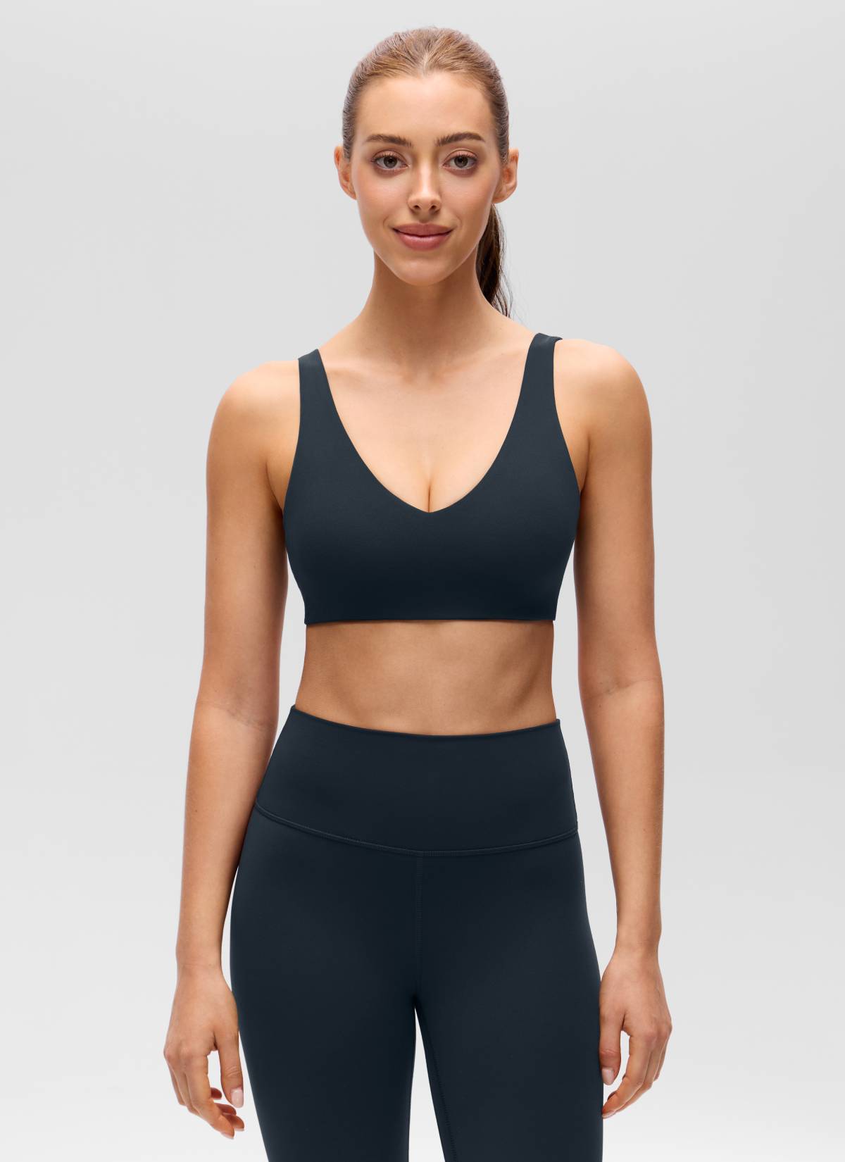 CRZ YOGA Women's Butterluxe Yoga U Back Sports Bra Light Support True Navy @model_info:Lary
