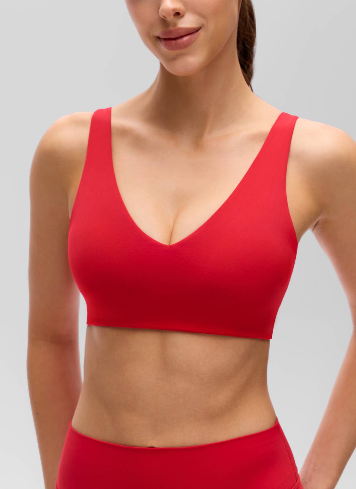 CRZ YOGA Women's Butterluxe Yoga U Back Sports Bra Light Support Aurora Red @model_info:Lary