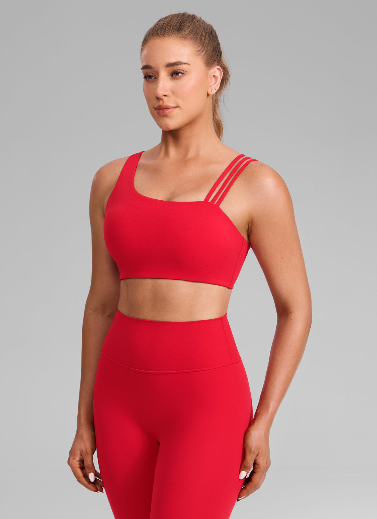 Women's Butterlift® Yoga Asymmetric Straps Sports Bra Medium Support Aurora Red @model_info:Julia