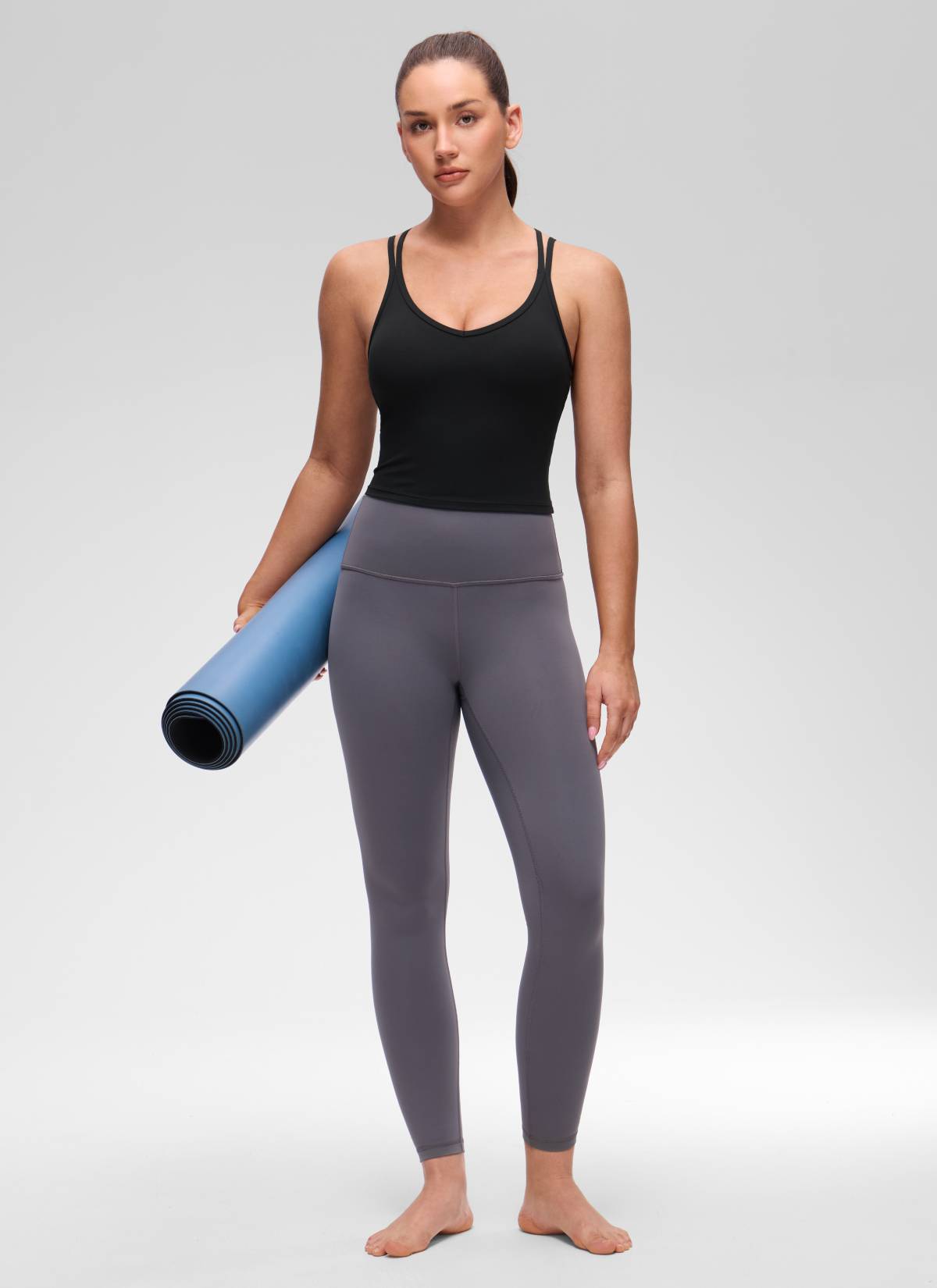 CRZ YOGA Women's Butterluxe Yoga V Neck Cross Back Built in Bra Tank Black @model_info:Brooklyn
