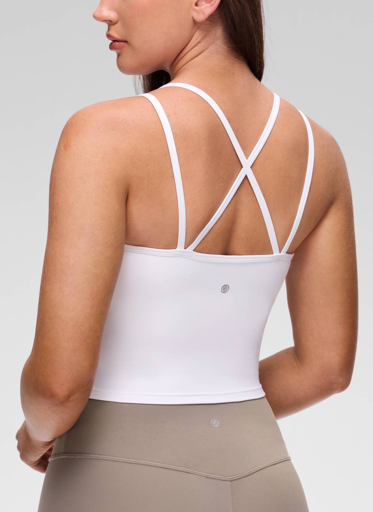 CRZ YOGA Women's Butterluxe Yoga V Neck Cross Back Built in Bra Tank White @model_info:Brooklyn
