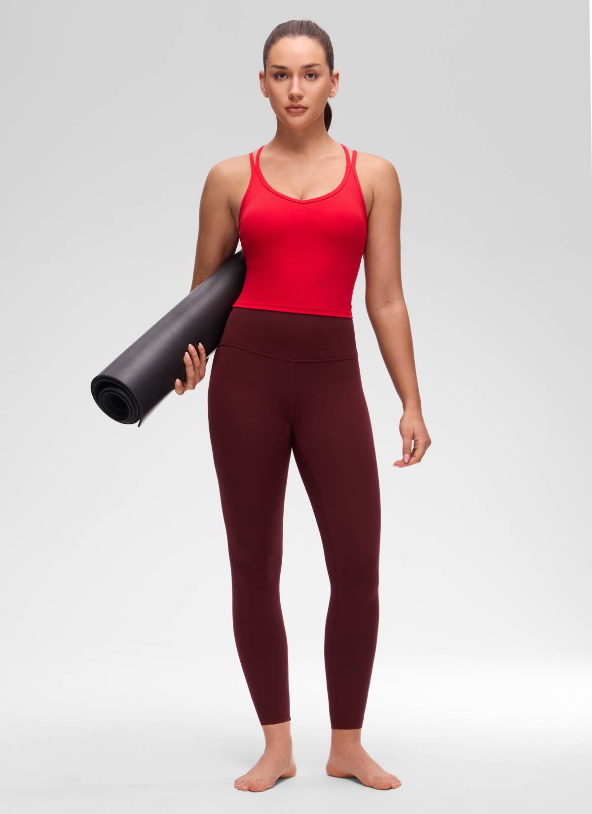 CRZ YOGA Women's Butterluxe Yoga V Neck Cross Back Built in Bra Tank Aurora Red @model_info:Brooklyn