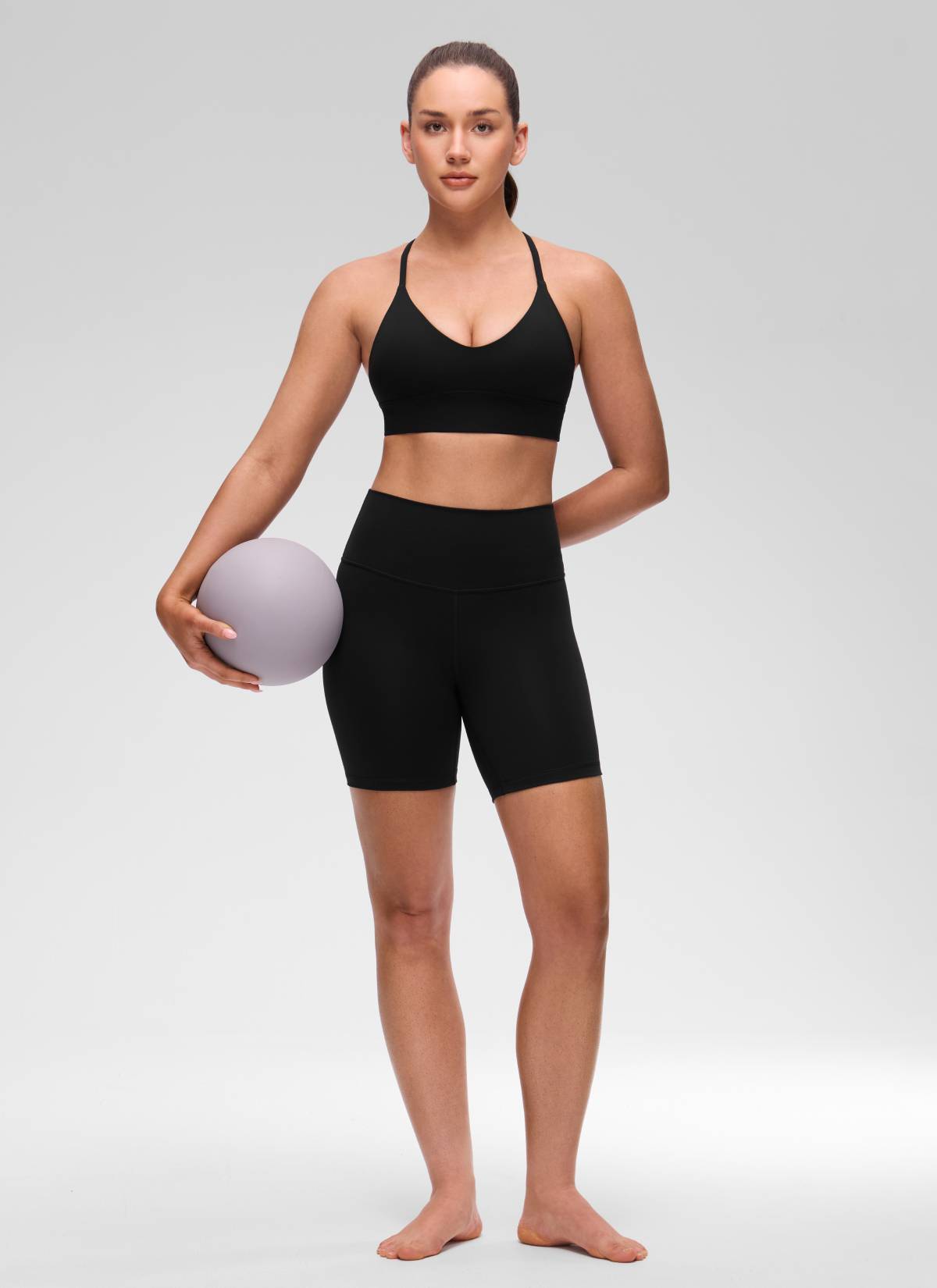 CRZ YOGA Women's Butterluxe Yoga V Neck Cross Back Longline Sports Bra Black @model_info:Brooklyn