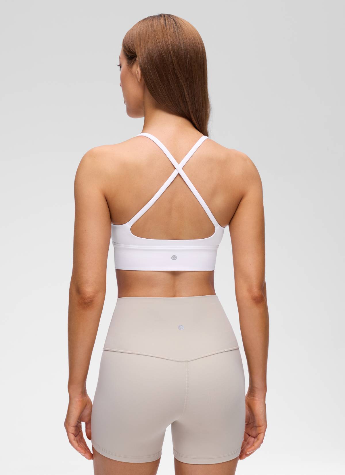 CRZ YOGA Women's Butterluxe Yoga V Neck Cross Back Longline Sports Bra White @model_info:Lary