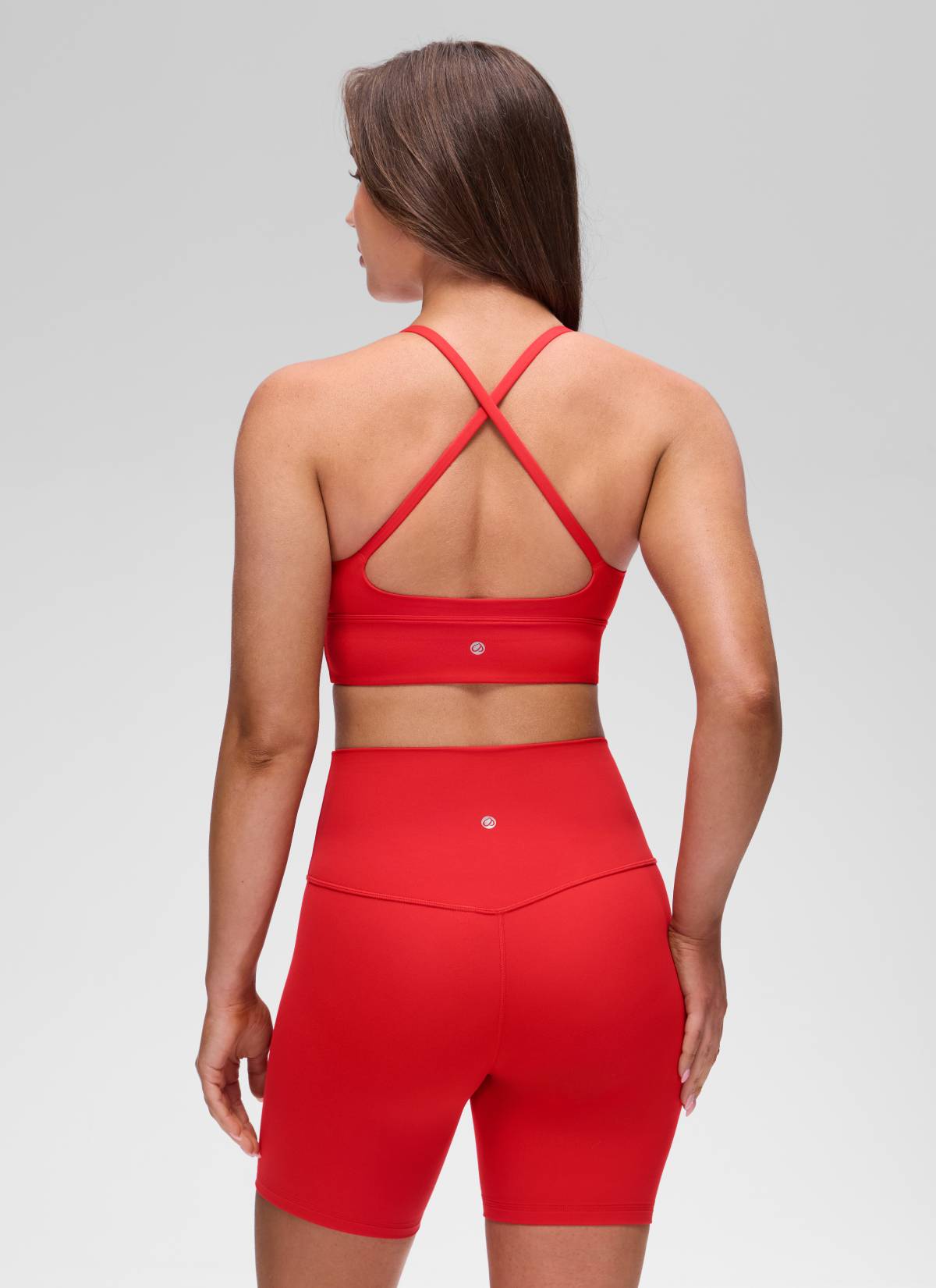 CRZ YOGA Women's Butterluxe Yoga V Neck Cross Back Longline Sports Bra Deep Red @model_info:Brooklyn