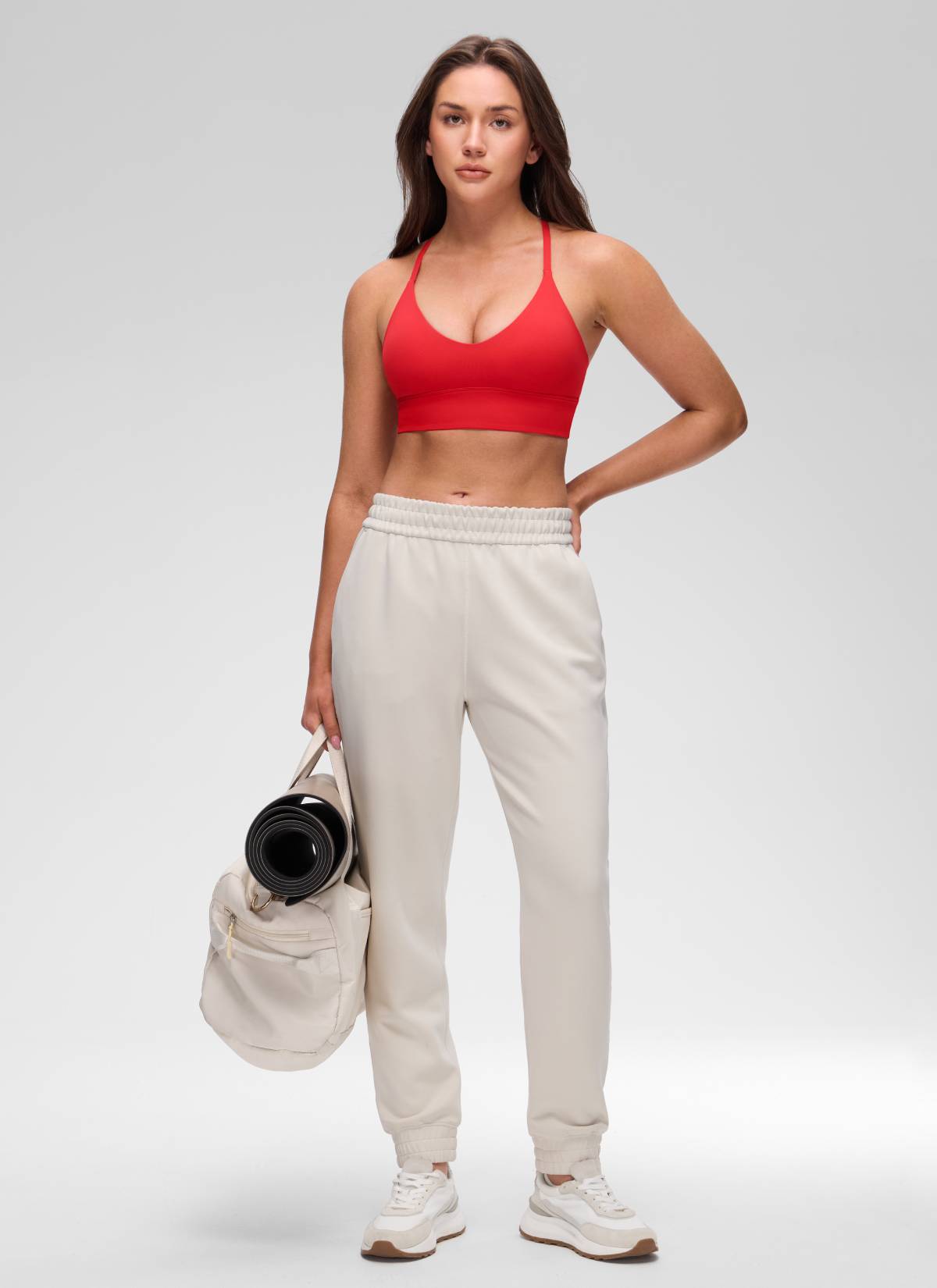 CRZ YOGA Women's Butterluxe Yoga V Neck Cross Back Longline Sports Bra Deep Red @model_info:Brooklyn