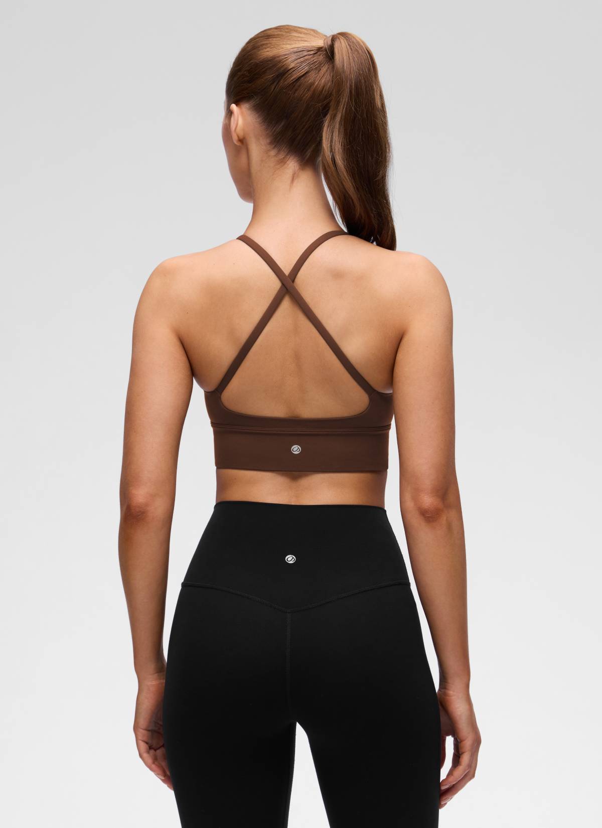 CRZ YOGA Women's Butterluxe Yoga V Neck Cross Back Longline Sports Bra Lava Brown @model_info:Lary