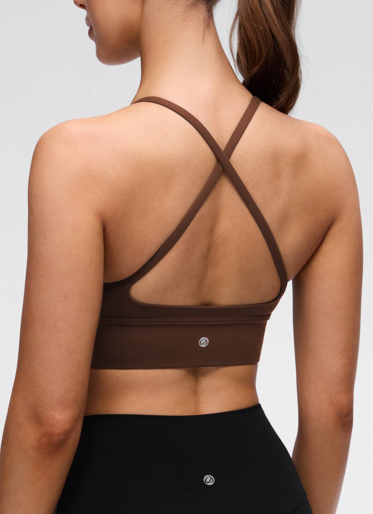 CRZ YOGA Women's Butterluxe Yoga V Neck Cross Back Longline Sports Bra Lava Brown @model_info:Lary
