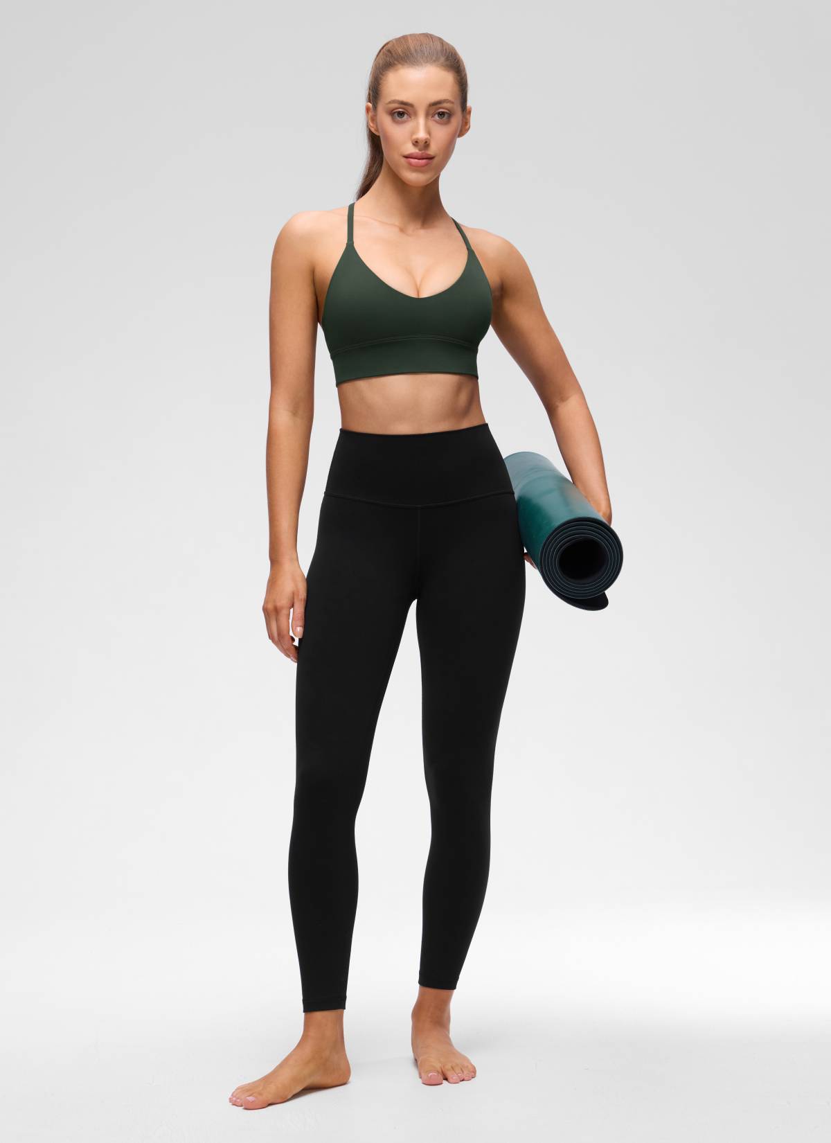 CRZ YOGA Women's Butterluxe Yoga V Neck Cross Back Longline Sports Bra Legend Green @model_info:Lary