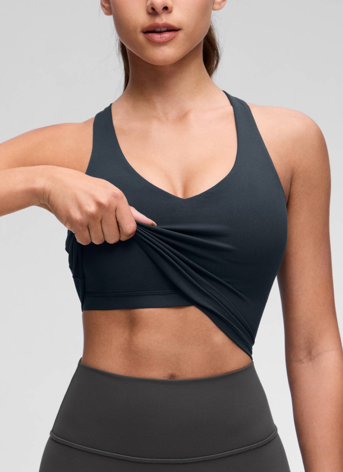 CRZ YOGA Women's Butterluxe Yoga V Neck RacerBack Built in Bra Tank True Navy @model_info:Maria