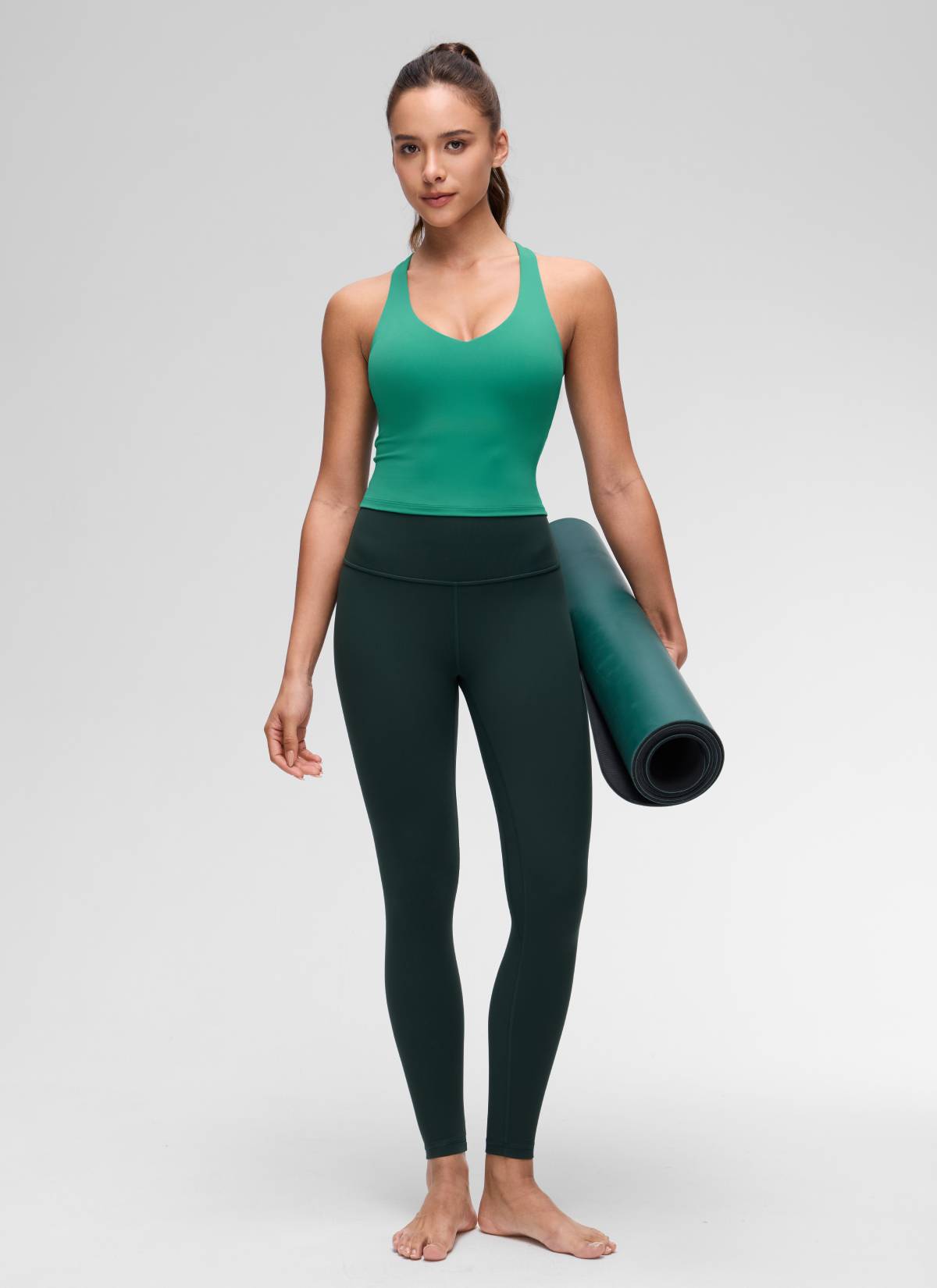 CRZ YOGA Women's Butterluxe Yoga V Neck RacerBack Built in Bra Tank Cascadia Green
