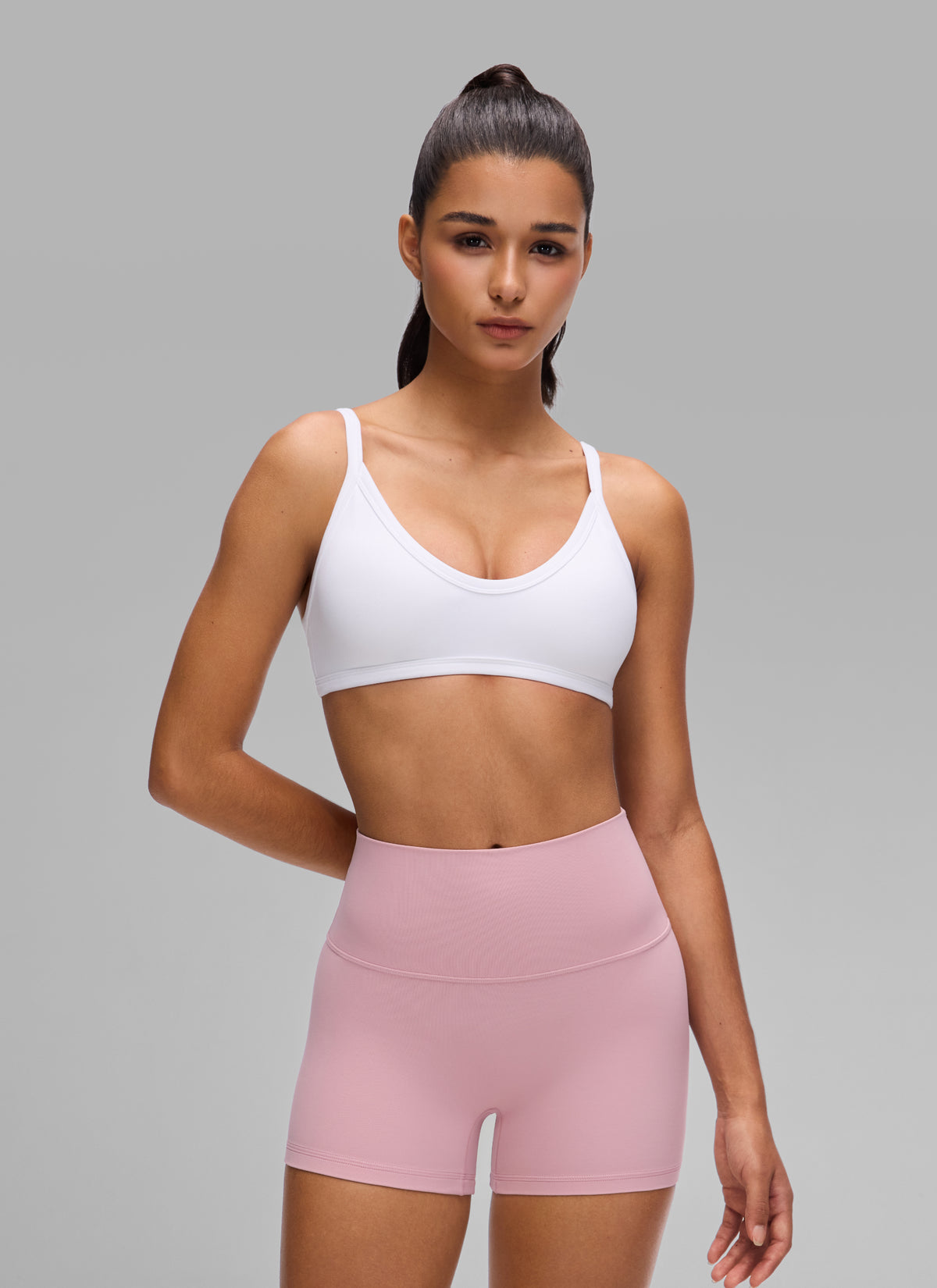 CRZ YOGA Butterlift Women's Double Lined V Neck Workout Sports Bras White @model_info:A