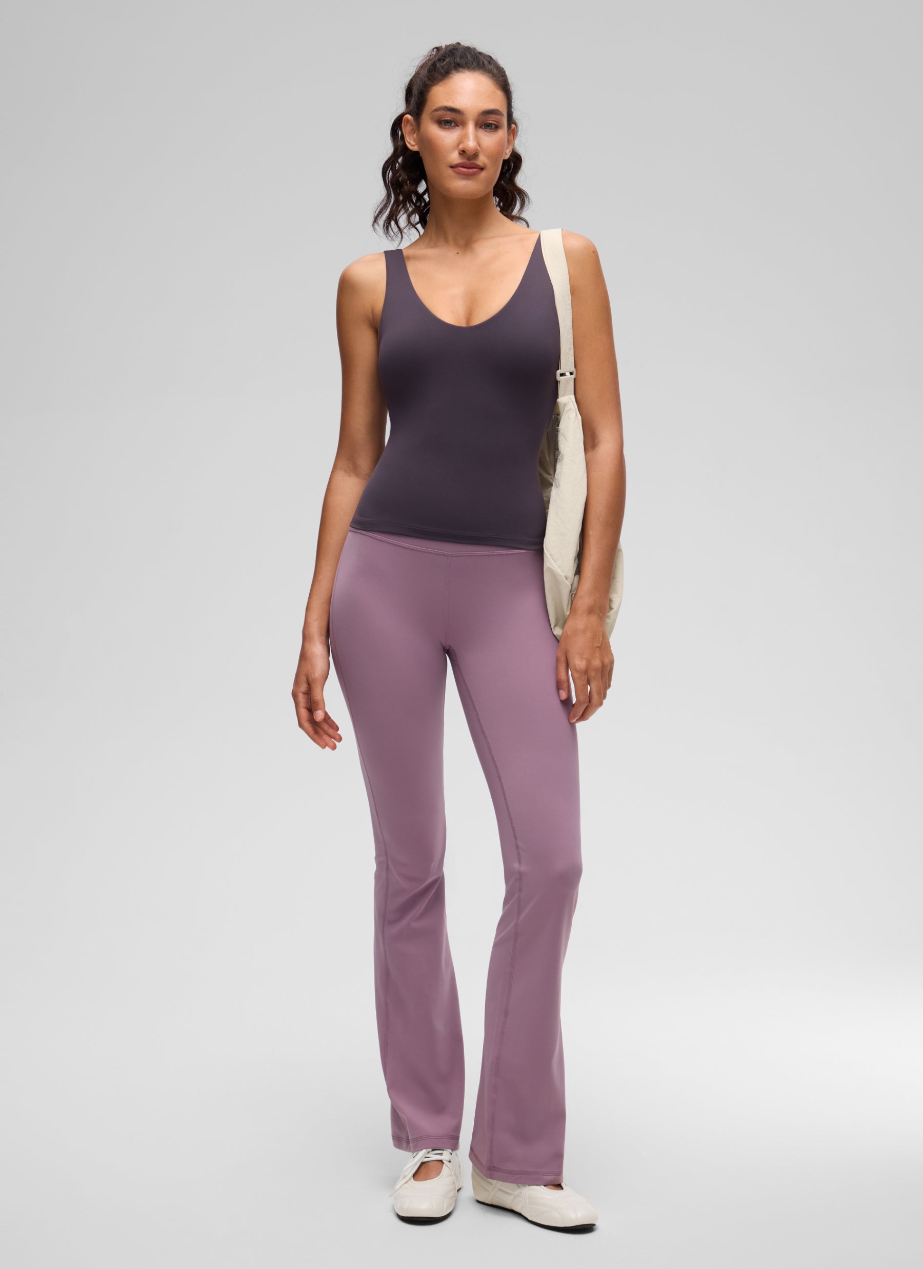 CRZ YOGA Women's Butterluxe V Neck U back Wide Strap Built in Bra Tank Atmosphere Purple @model_info:V
