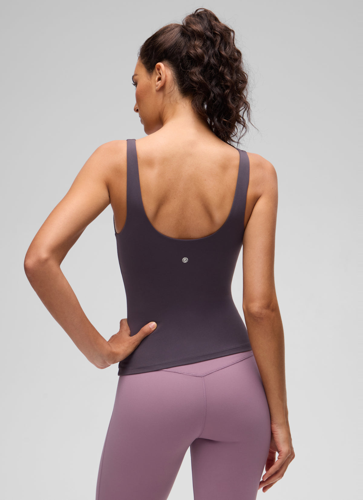 CRZ YOGA Women's Butterluxe V Neck U back Wide Strap Built in Bra Tank Atmosphere Purple @model_info:V