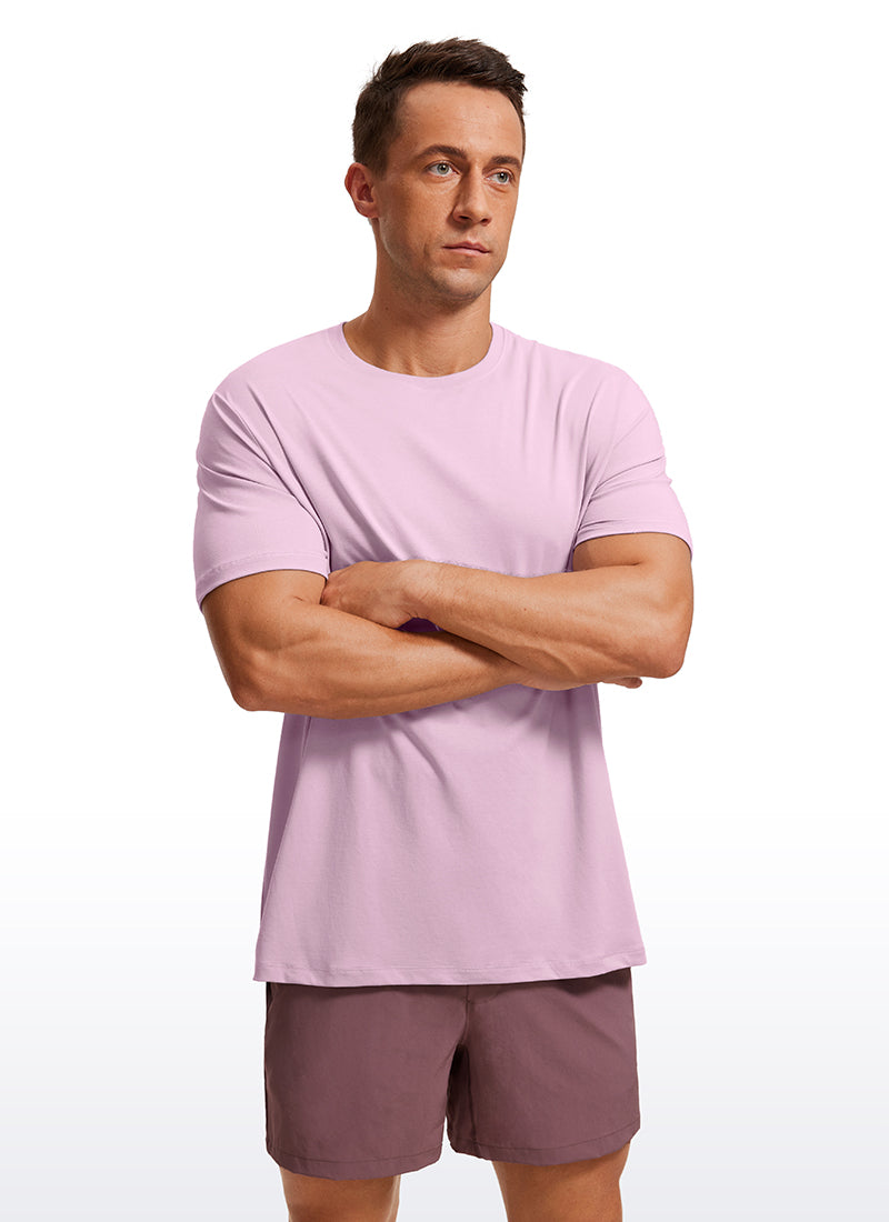CRZ YOGA Men's Running Classic Fit Shirts Quick Dry Short Sleeves Pink Peony