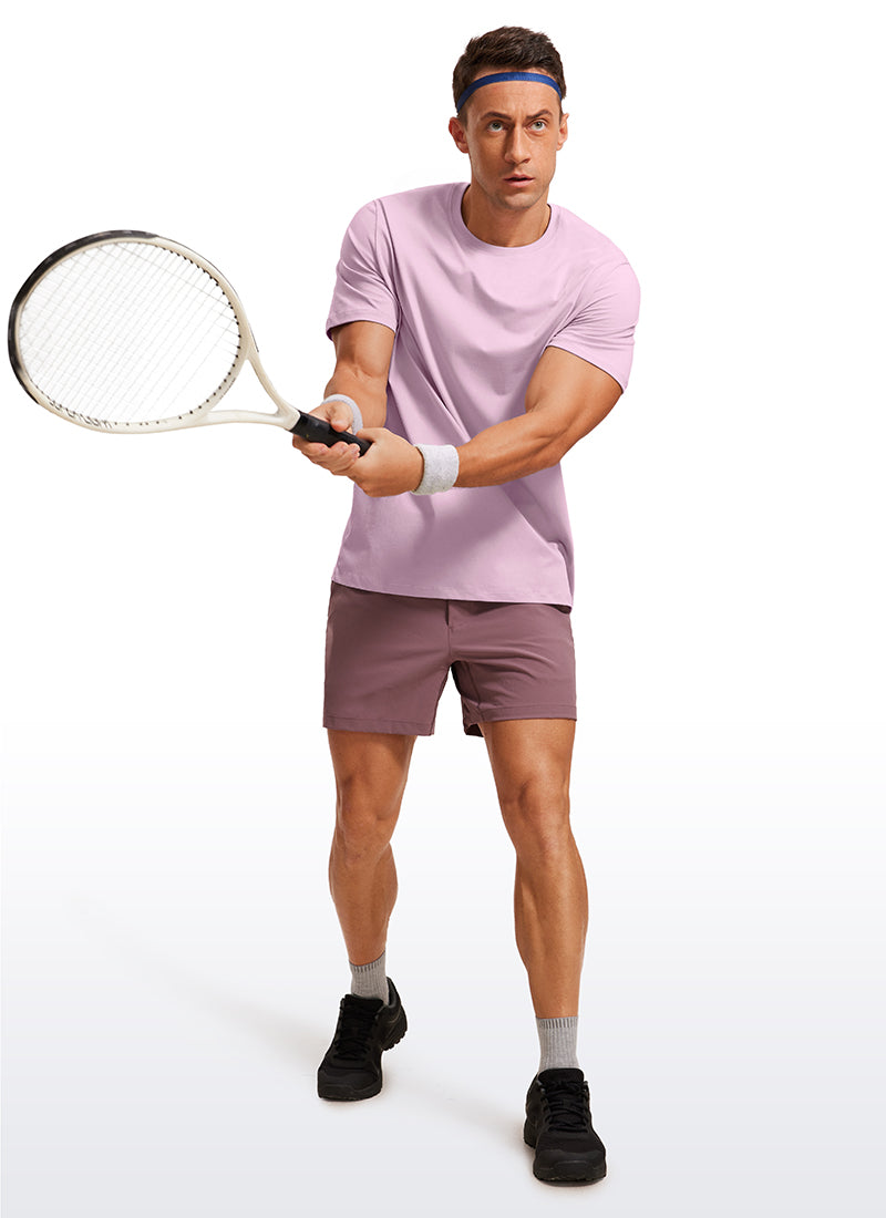 CRZ YOGA Men's Running Classic Fit Shirts Quick Dry Short Sleeves Pink Peony