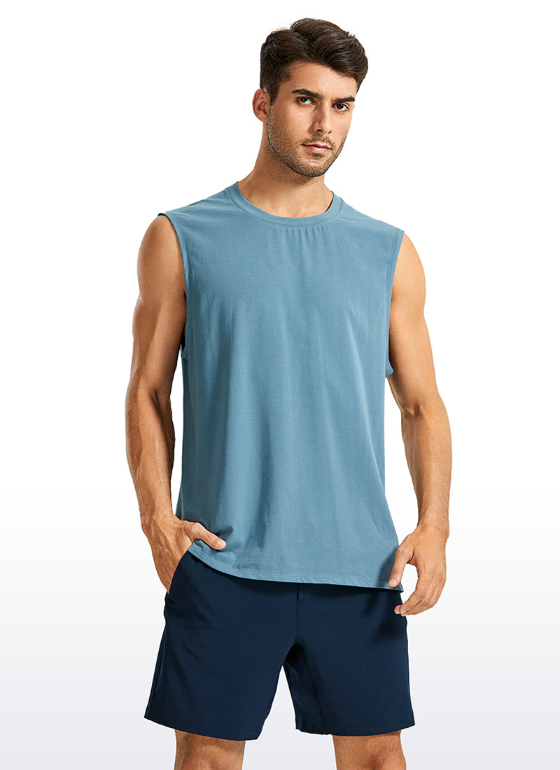 CRZ YOGA Men's Train Relaxed Fit Tops Pima Cotton Muscle Tank Slate Blue