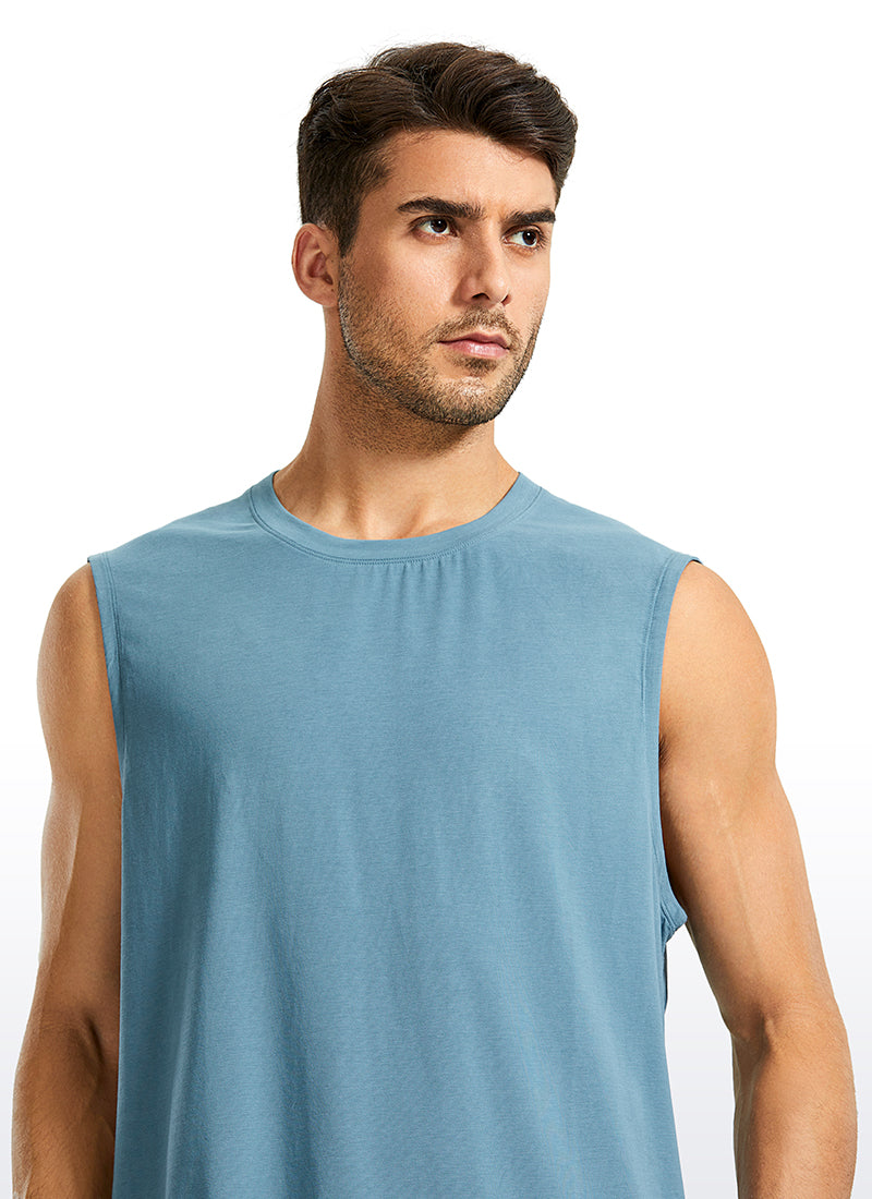 CRZ YOGA Men's Train Relaxed Fit Tops Pima Cotton Muscle Tank Slate Blue