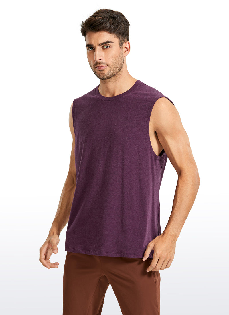 CRZ YOGA Men's Train Relaxed Fit Tops Pima Cotton Muscle Tank purple gray