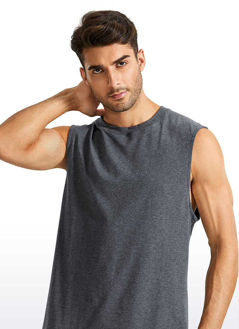 CRZ YOGA Men's Train Relaxed Fit Tops Pima Cotton Muscle Tank purple gray