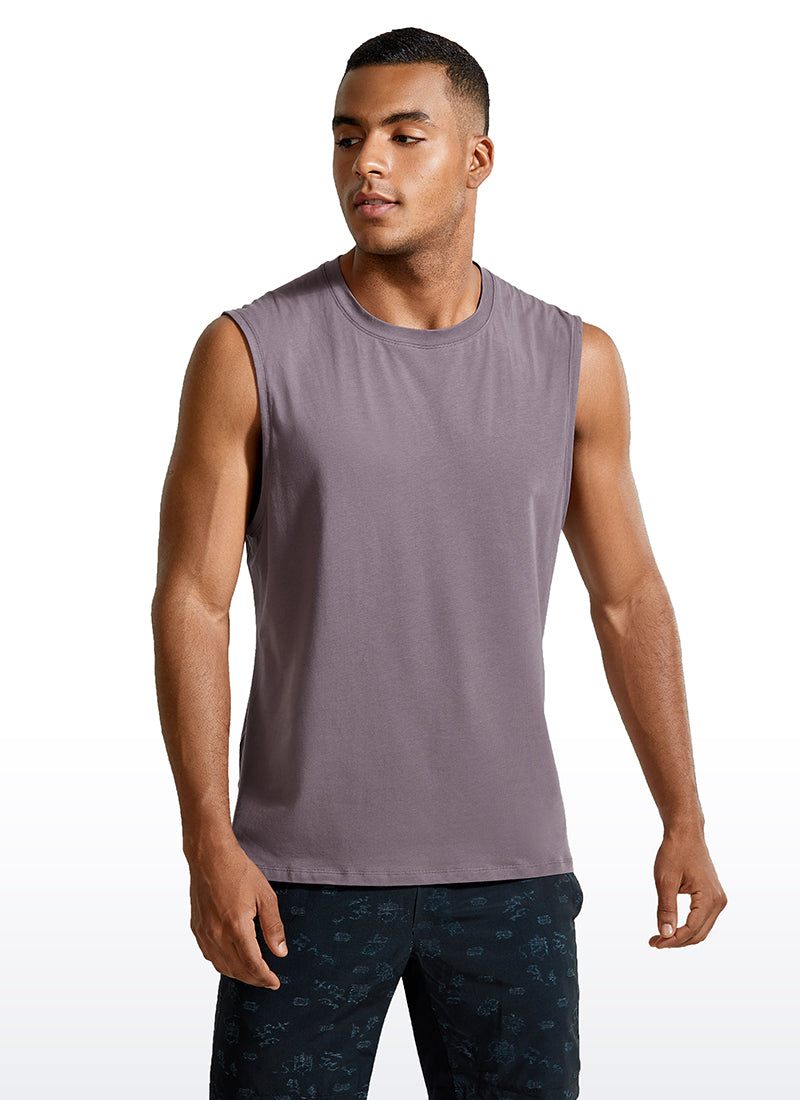 CRZ YOGA Men's Train Relaxed Fit Tops Pima Cotton Muscle Tank Graphite Green