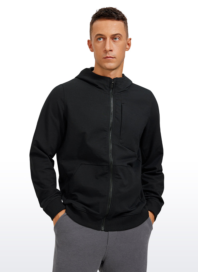 CRZ YOGA Men's Workout Relax Fit Outerwear Cotton Terry Zip-up Hoodie Black