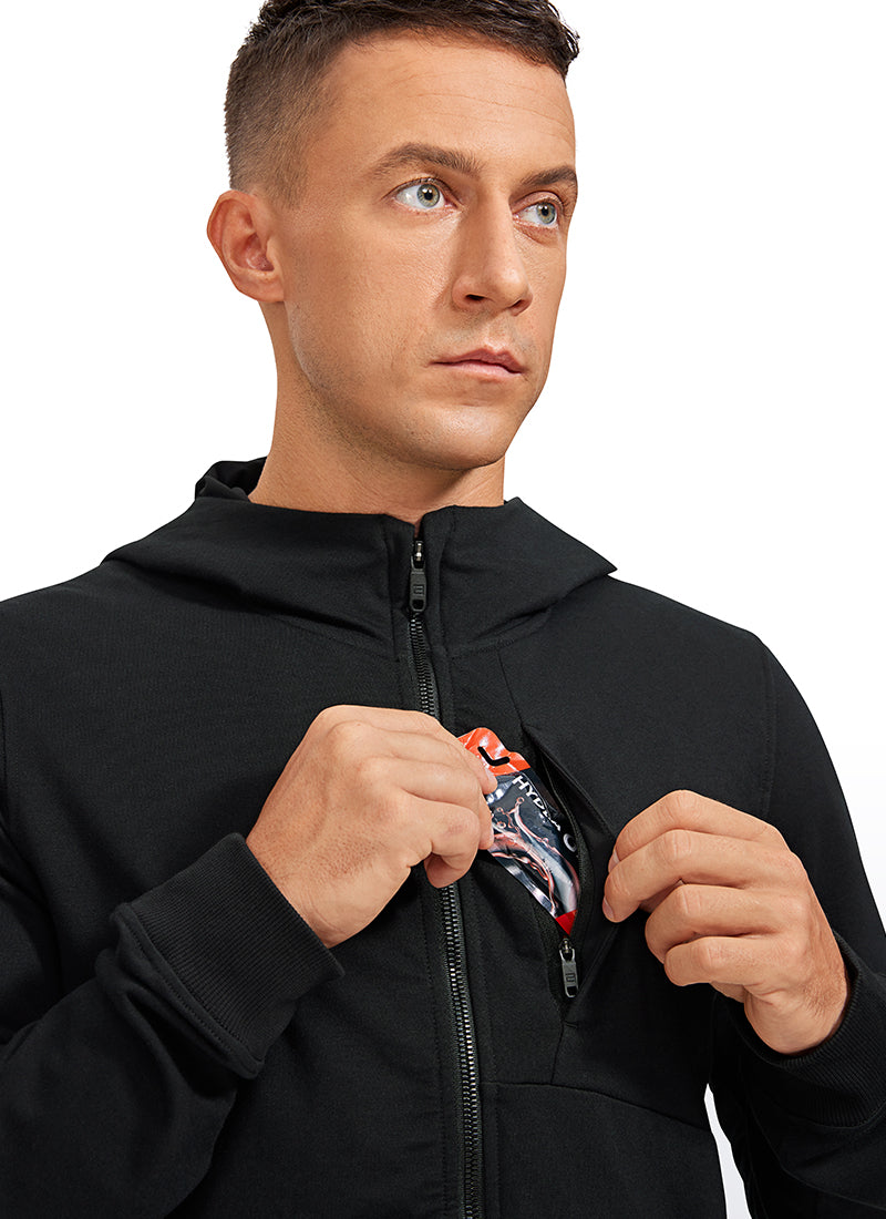 CRZ YOGA Men's Workout Relax Fit Outerwear Cotton Terry Zip-up Hoodie Black