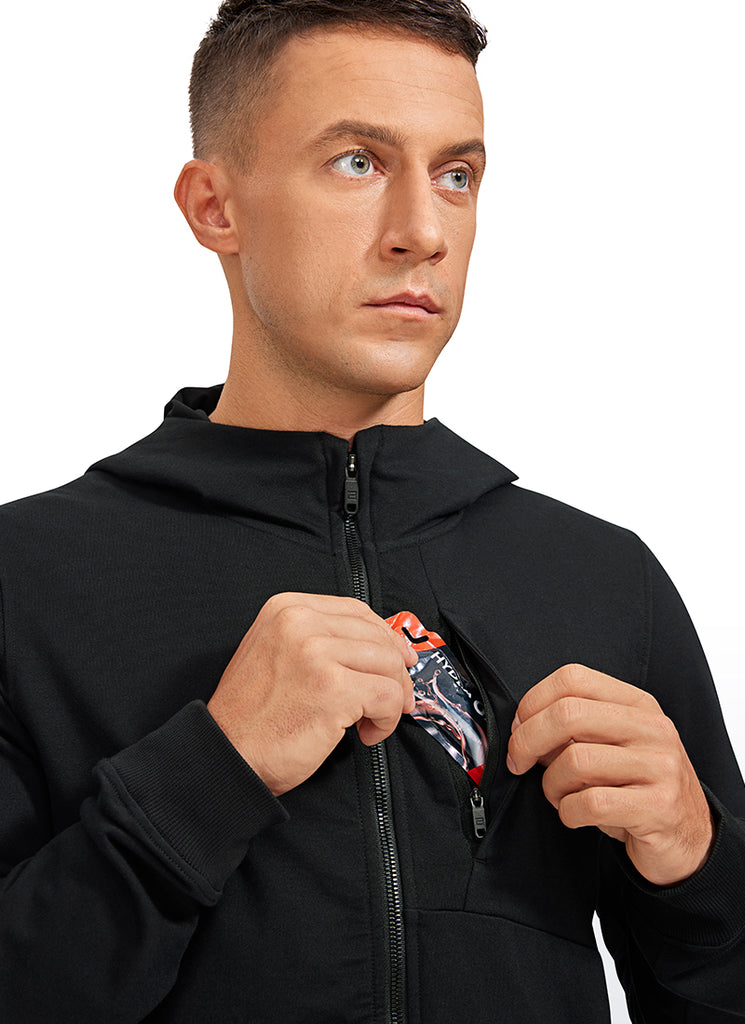 CRZ YOGA Men's Workout Relax Fit Outerwear Cotton Terry Zip-up Hoodie Black