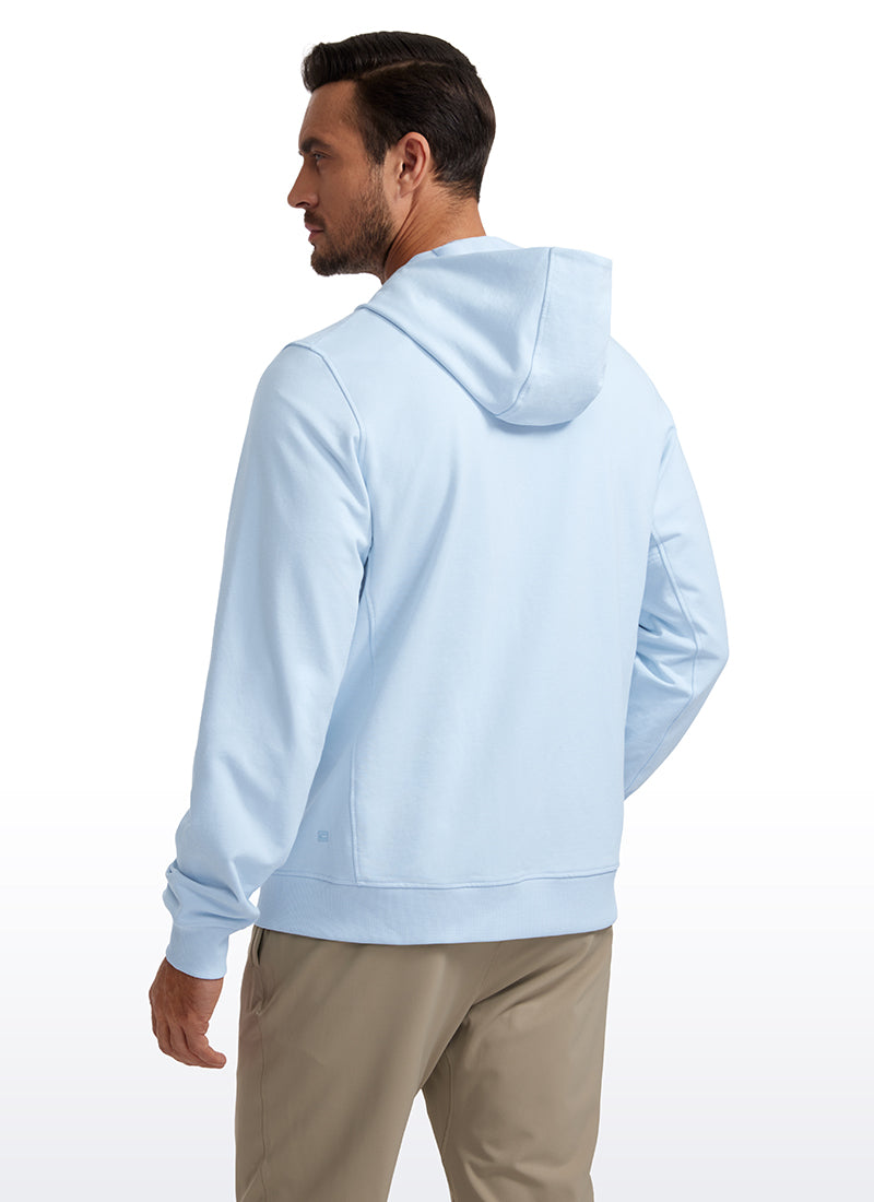 CRZ YOGA Men's Workout Relax Fit Outerwear Cotton Terry Zip-up Hoodie Sparkle Blue