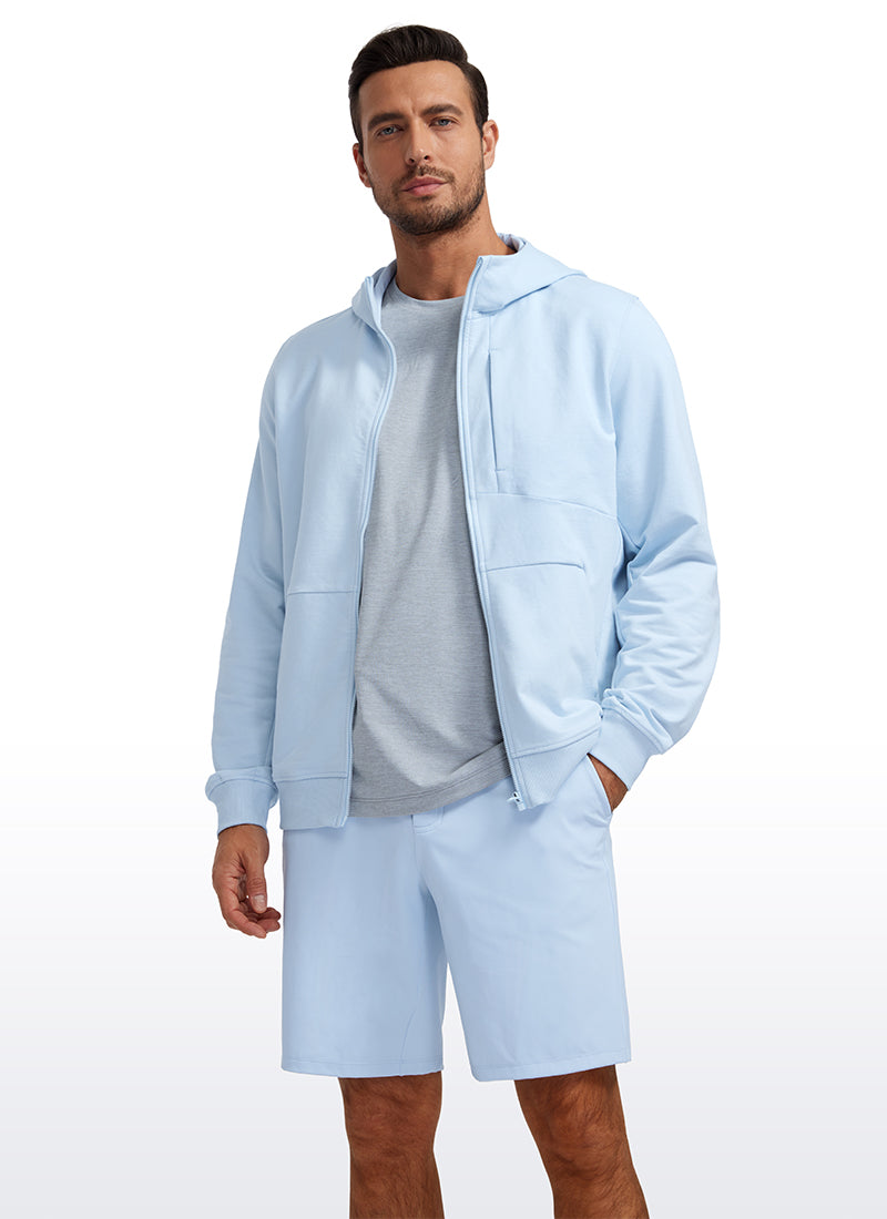 CRZ YOGA Men's Workout Relax Fit Outerwear Cotton Terry Zip-up Hoodie Sparkle Blue