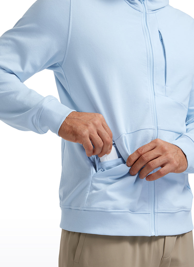 CRZ YOGA Men's Workout Relax Fit Outerwear Cotton Terry Zip-up Hoodie Sparkle Blue