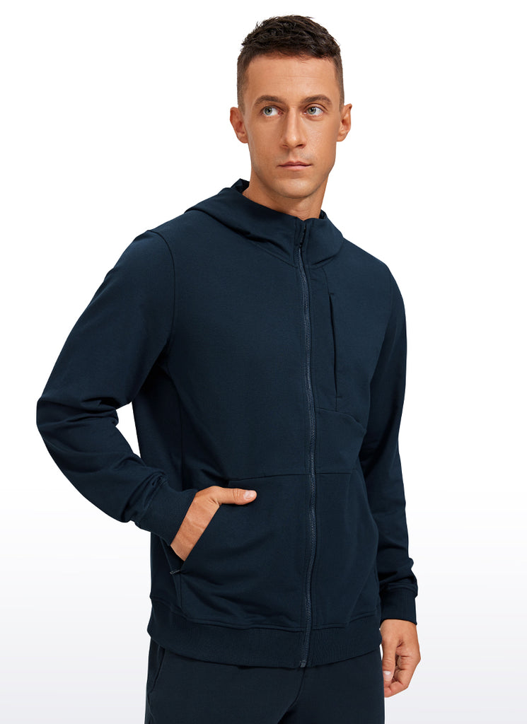 CRZ YOGA Men's Workout Relax Fit Outerwear Cotton Terry Zip-up Hoodie Black