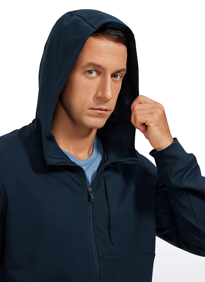 CRZ YOGA Men's Workout Relax Fit Outerwear Cotton Terry Zip-up Hoodie True Navy