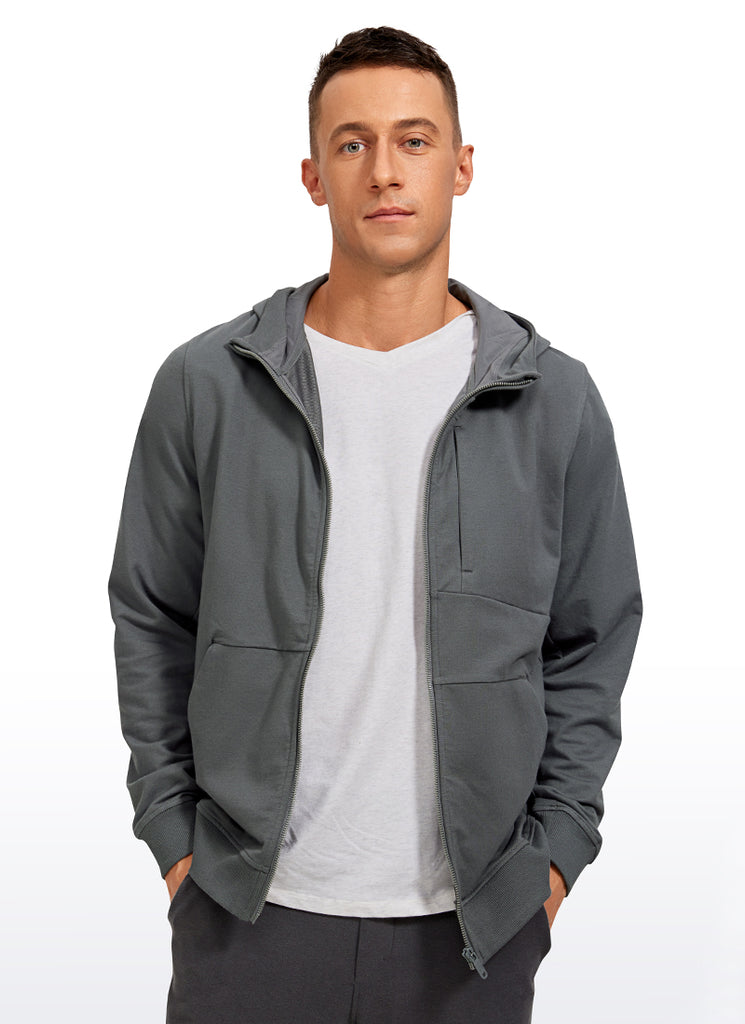 CRZ YOGA Men's Workout Relax Fit Outerwear Cotton Terry Zip-up Hoodie Anthracite