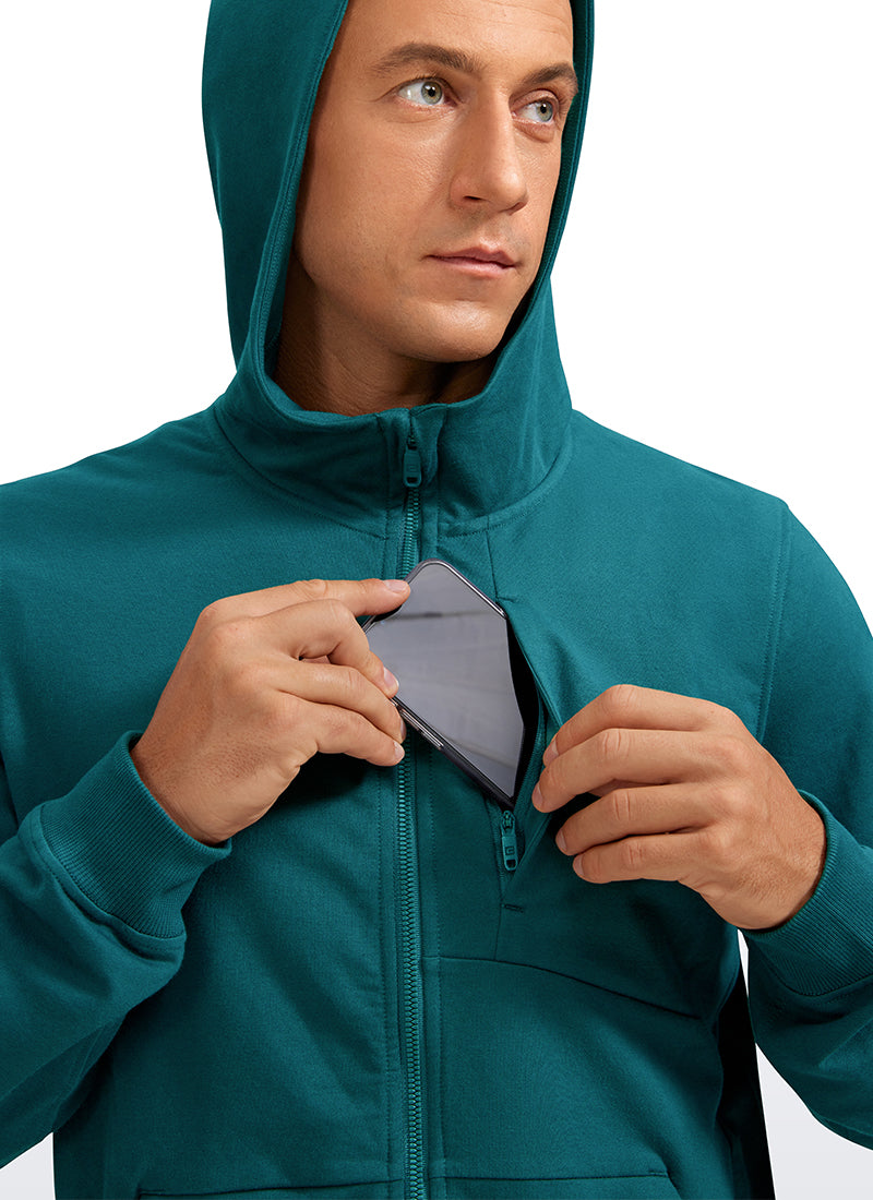 CRZ YOGA Men's Workout Relax Fit Outerwear Cotton Terry Zip-up Hoodie Green Jade
