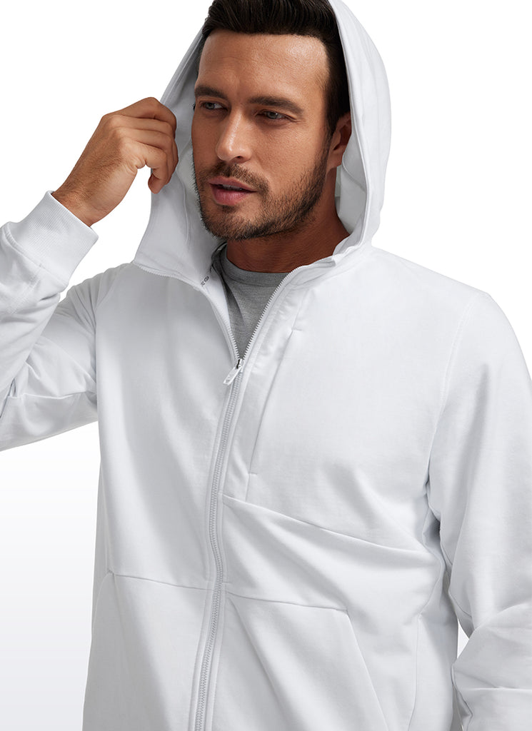 CRZ YOGA Men's Workout Relax Fit Outerwear Cotton Terry Zip-up Hoodie Green Jade