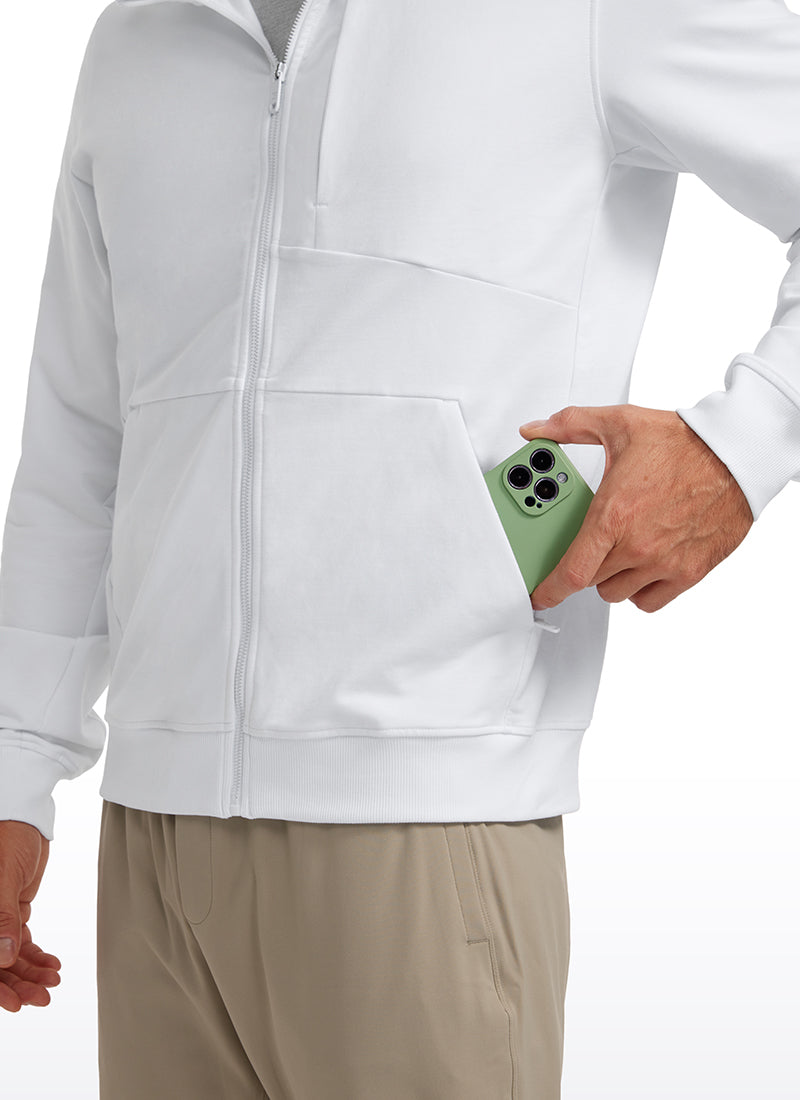 CRZ YOGA Men's Workout Relax Fit Outerwear Cotton Terry Zip-up Hoodie White