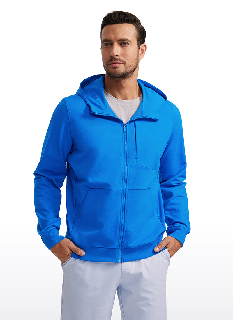 CRZ YOGA Men's Workout Relax Fit Outerwear Cotton Terry Zip-up Hoodie White