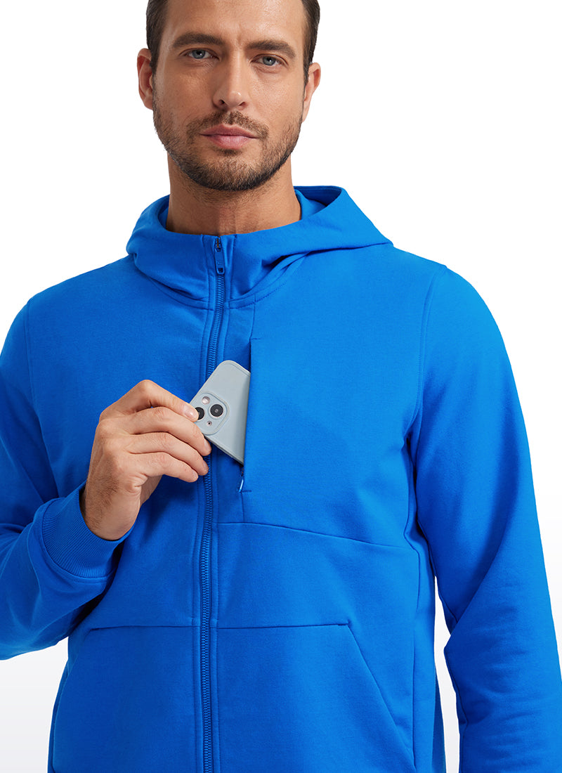 CRZ YOGA Men's Workout Relax Fit Outerwear Cotton Terry Zip-up Hoodie White