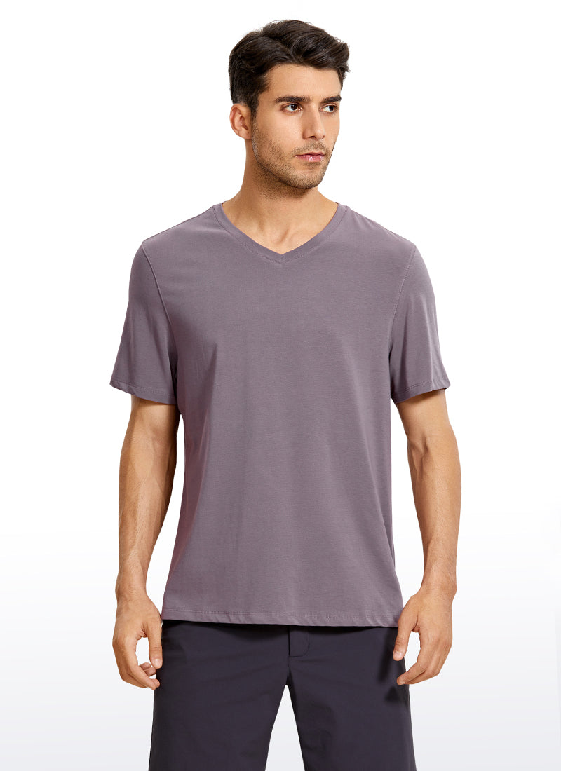 CRZ YOGA Men's Casual Relax Fit Shirts Pima Cotton Short Sleeve V Neck purple gray