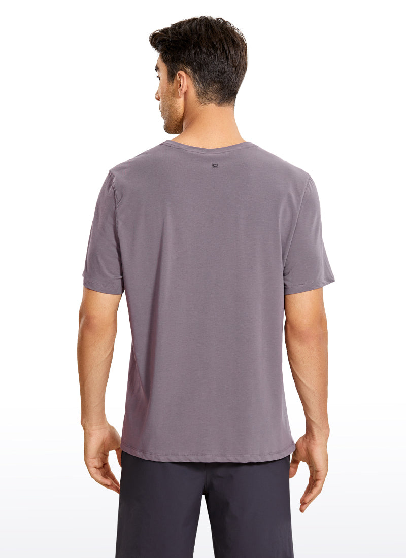 CRZ YOGA Men's Casual Relax Fit Shirts Pima Cotton Short Sleeve V Neck purple gray