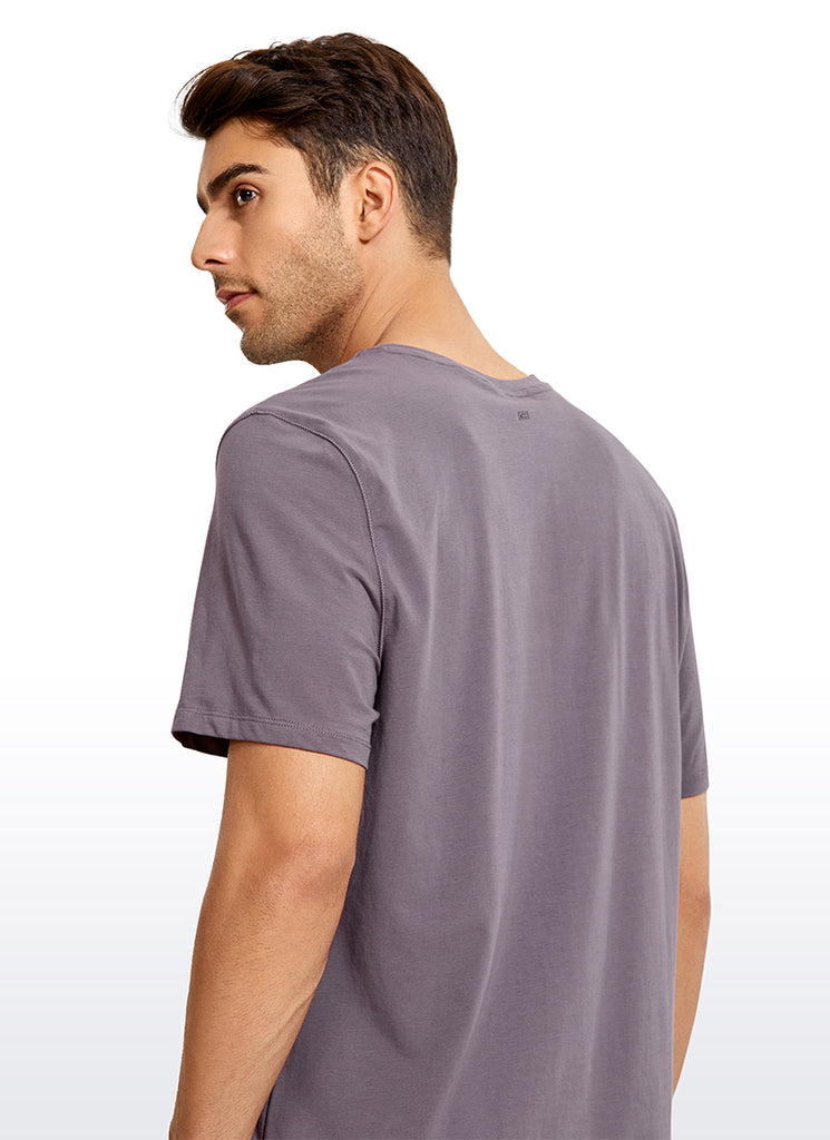CRZ YOGA Men's Casual Relax Fit Shirts Pima Cotton Short Sleeve V Neck purple gray
