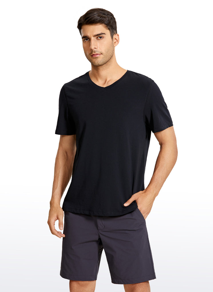 CRZ YOGA Men's Casual Relax Fit Shirts Pima Cotton Short Sleeve V Neck Navy heather
