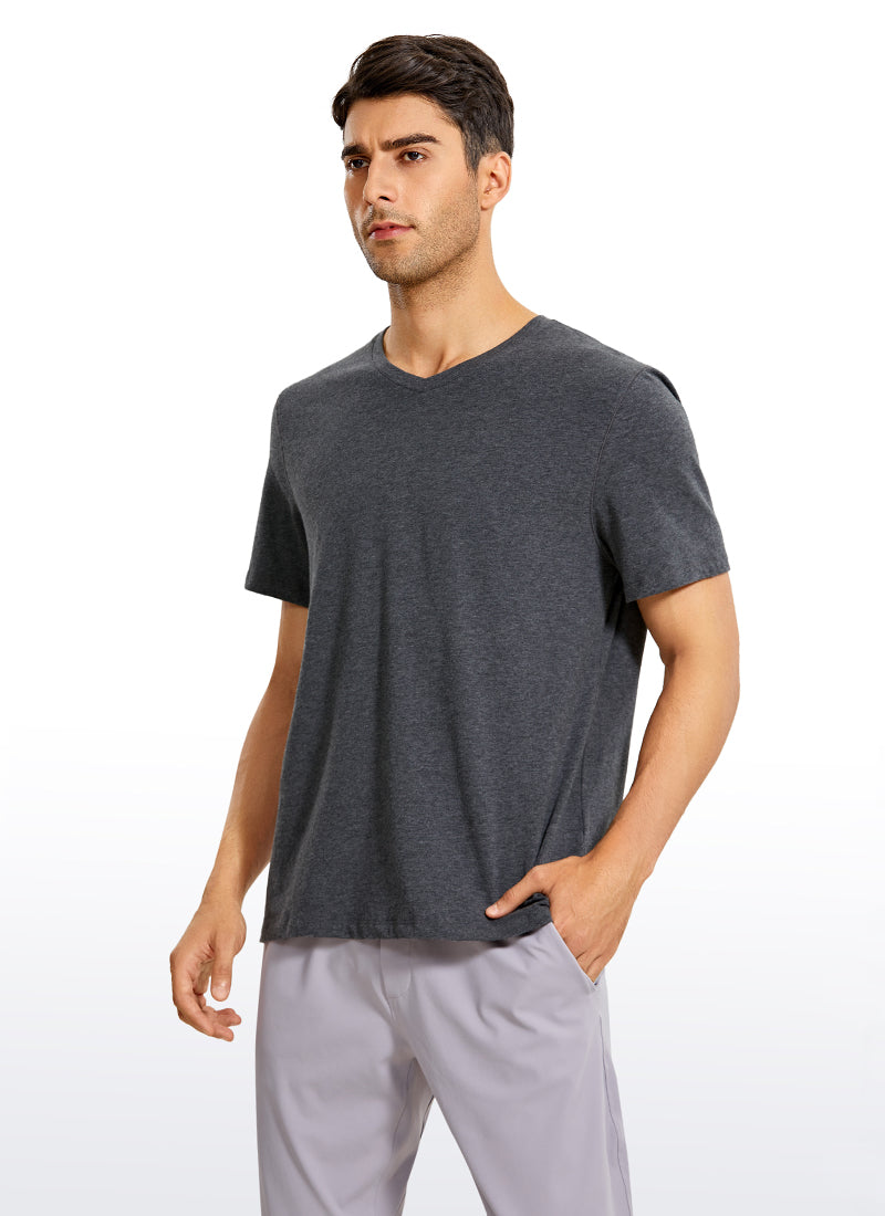 CRZ YOGA Men's Casual Relax Fit Shirts Pima Cotton Short Sleeve V Neck Navy heather
