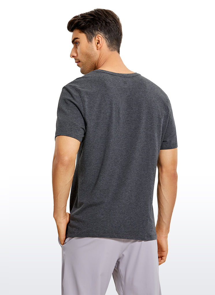 CRZ YOGA Men's Casual Relax Fit Shirts Pima Cotton Short Sleeve V Neck Navy heather