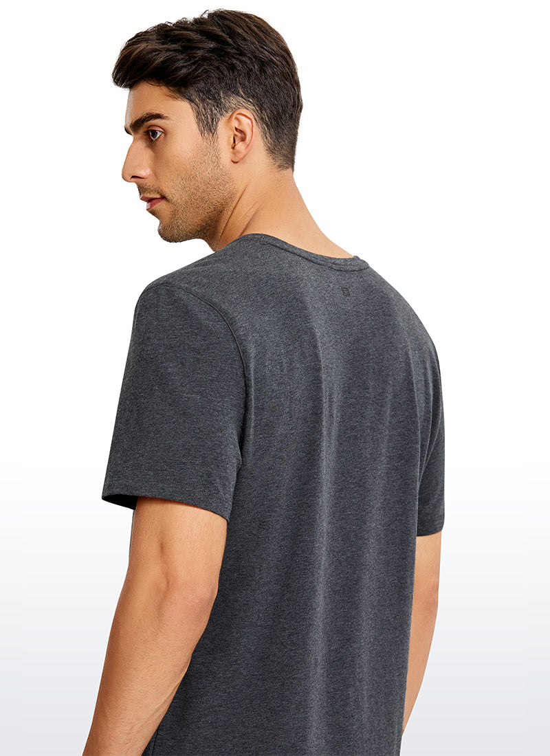 CRZ YOGA Men's Casual Relax Fit Shirts Pima Cotton Short Sleeve V Neck Black