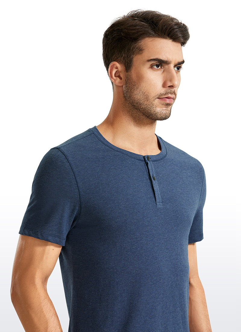CRZ YOGA Men's Classic Fit Shirts Pima Cotton Henley Short Sleeves Navy heather