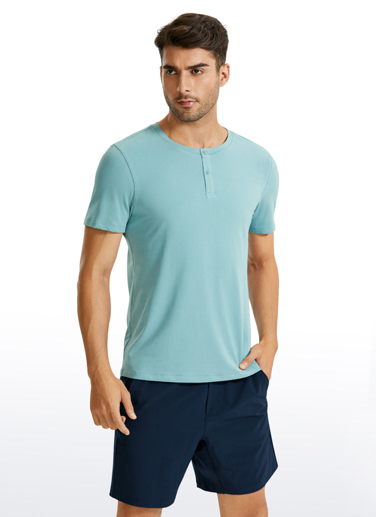 CRZ YOGA Men's Classic Fit Shirts Pima Cotton Henley Short Sleeves Pure Blue